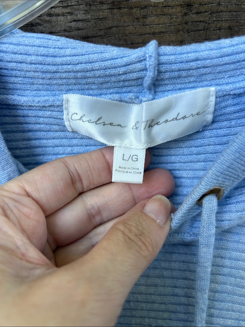 Chelsea & Theodore Women's Light Blue Ribbed Crewneck Hoodie Sweater - Picture 4 of 6